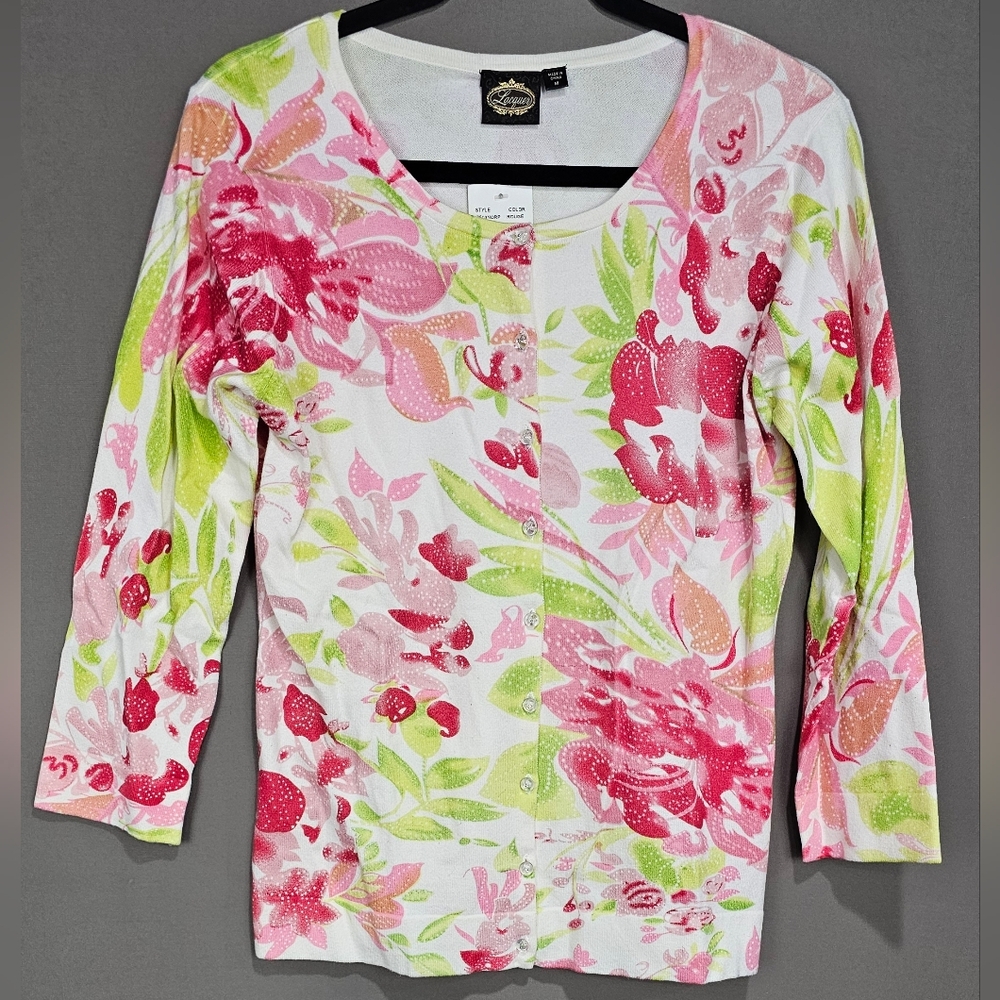 Lacquer Floral Women's Button Up Sweater, Size M New with tags